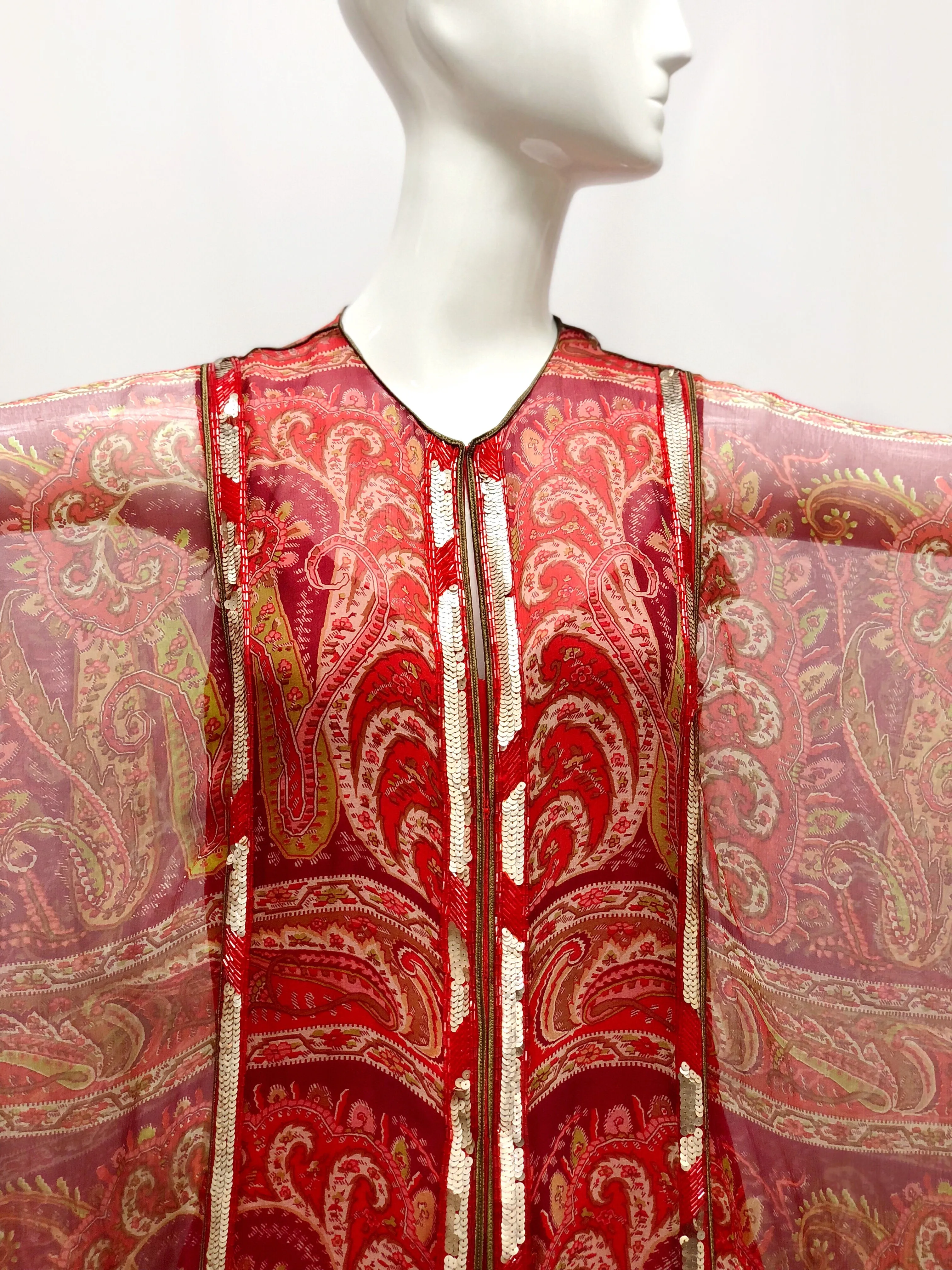 Reserved Thea Porter Red Sequin Chiffon Caftan