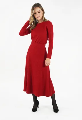 Rust Ribbed Knit Midi Skirt