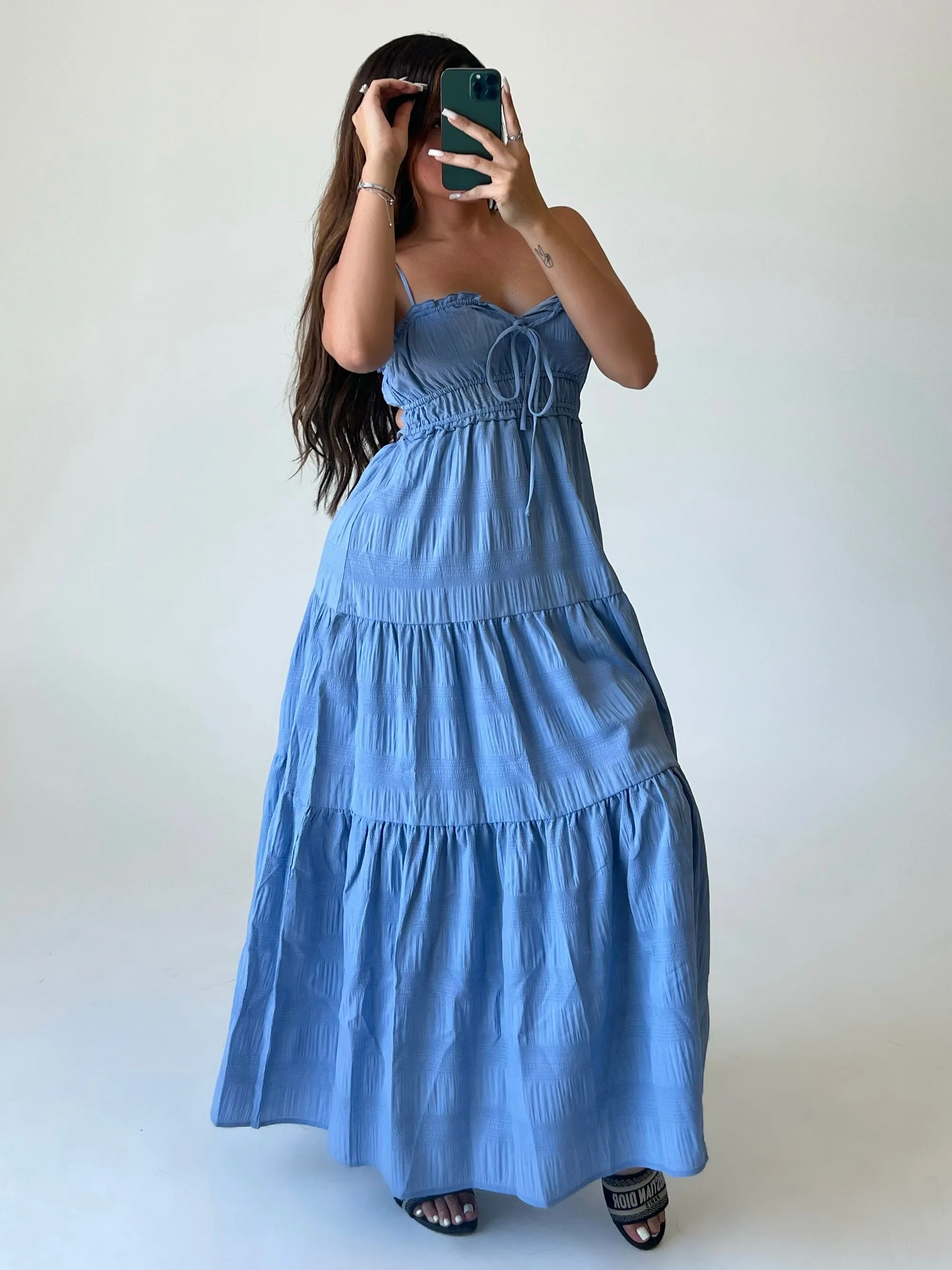 Silvia Ruffle Maxi Dress (Denim Blue)