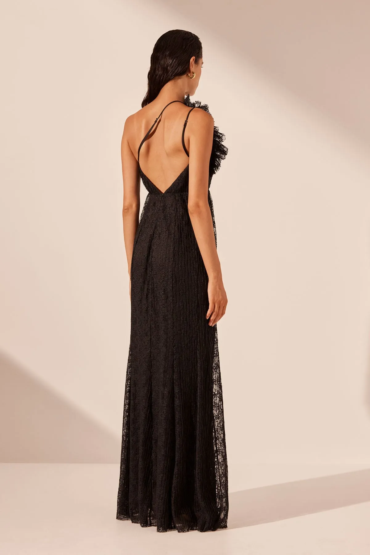 SOL LACE ASYMMETRICAL DETAIL MAXI DRESS - BLACK