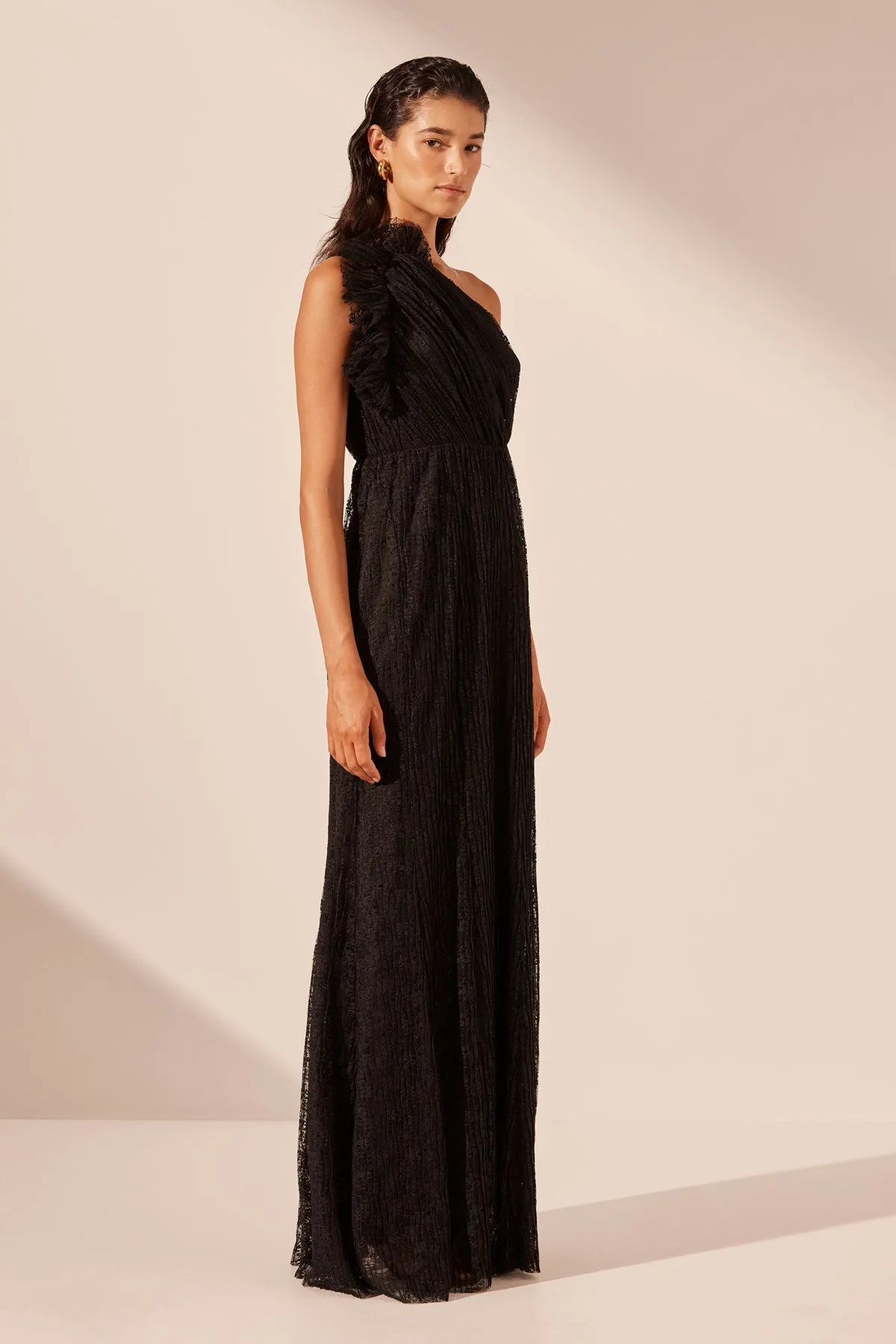 SOL LACE ASYMMETRICAL DETAIL MAXI DRESS - BLACK