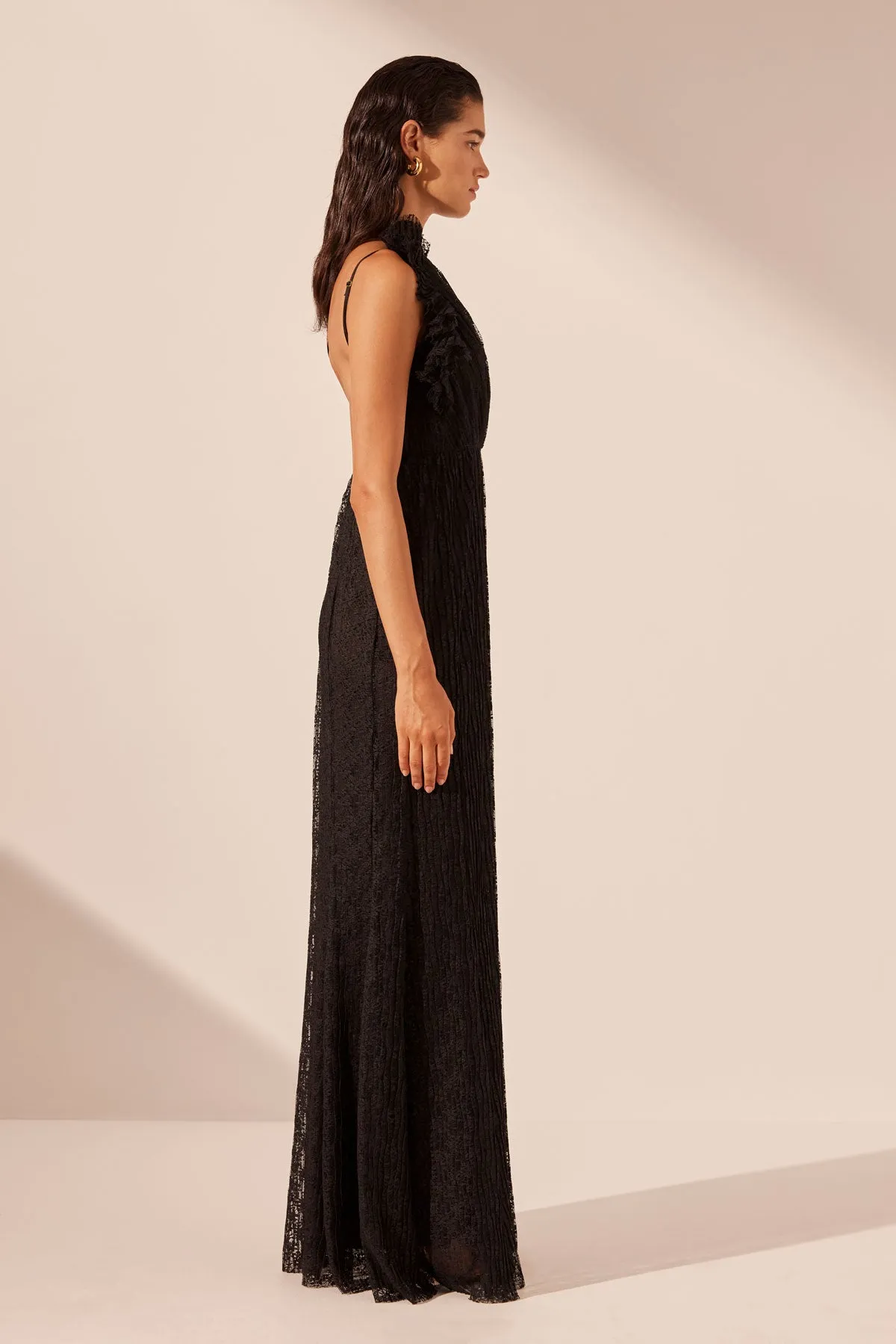 SOL LACE ASYMMETRICAL DETAIL MAXI DRESS - BLACK