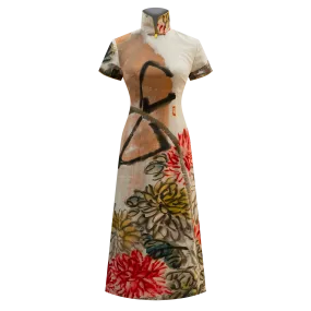SPARKLE COLLECTION x HKMoA【WINE & CHRYSANTHEMUMS】100% Silk Cheongsam (Short Sleeve / Regular Fit) (延年壽酒)(齊白石)