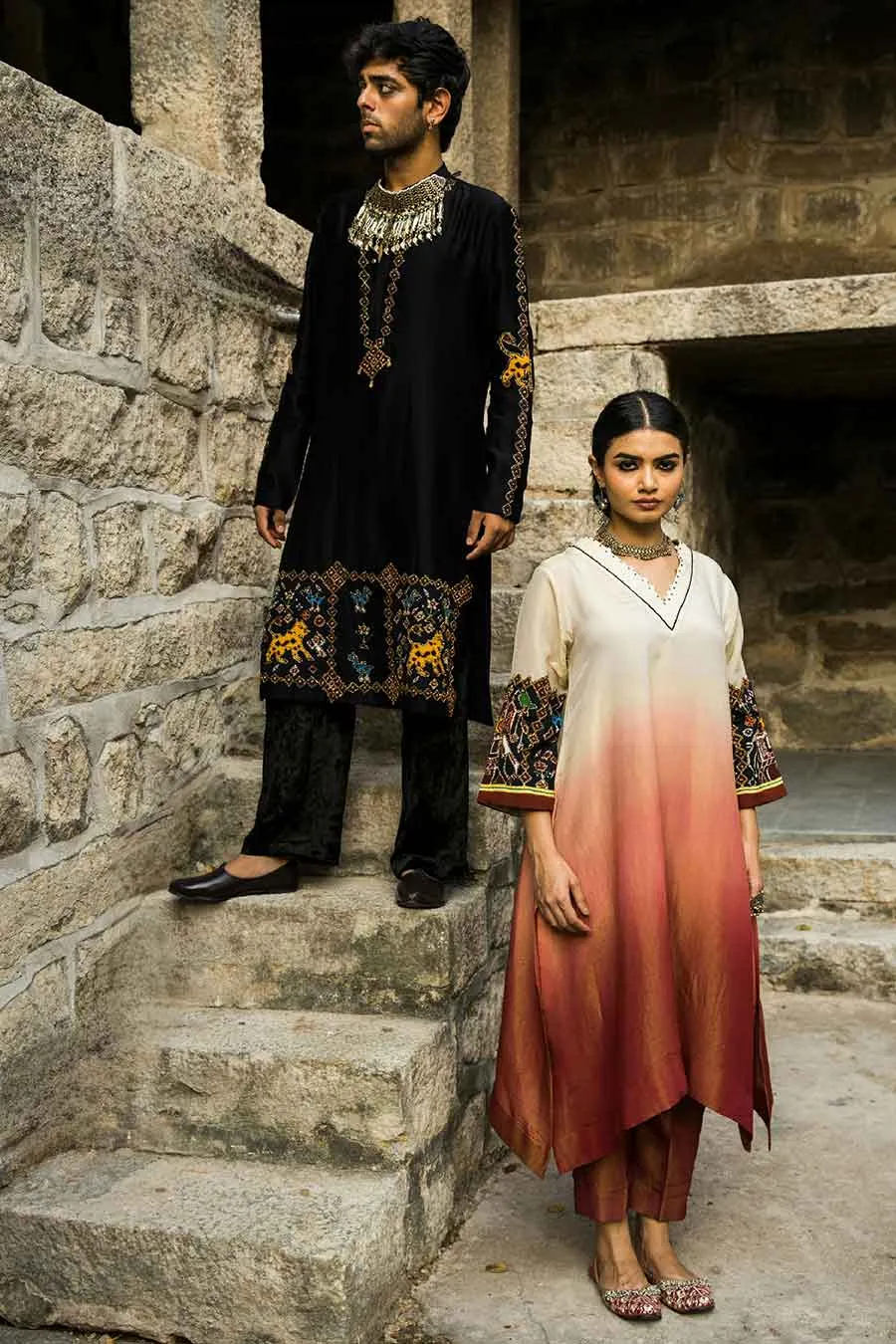 Sufi - Red Embellished Ombre Tunic & Pant Set