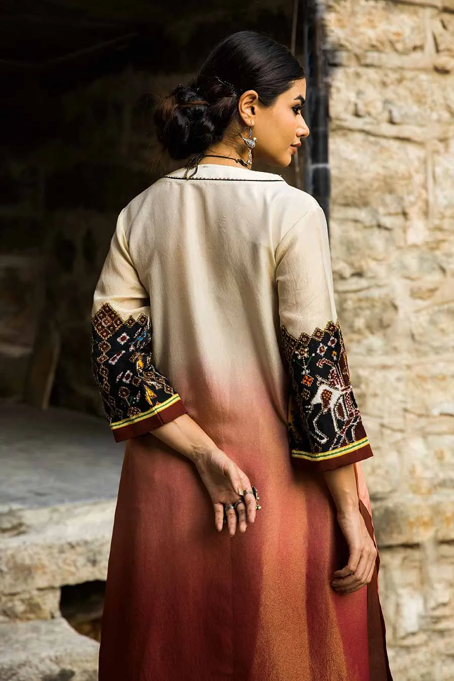 Sufi - Red Embellished Ombre Tunic & Pant Set