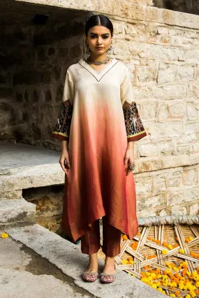 Sufi - Red Embellished Ombre Tunic & Pant Set
