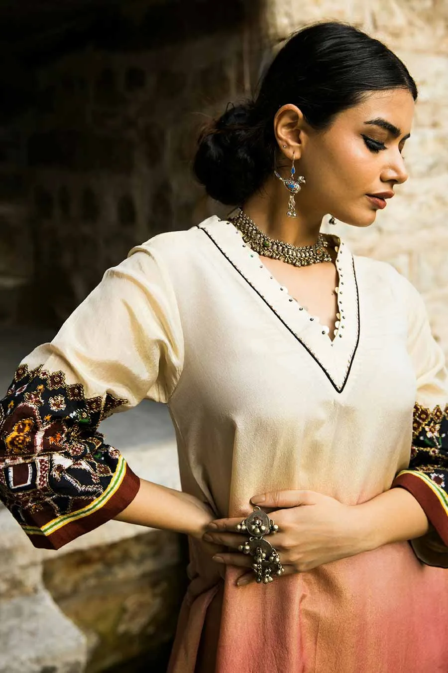 Sufi - Red Embellished Ombre Tunic & Pant Set