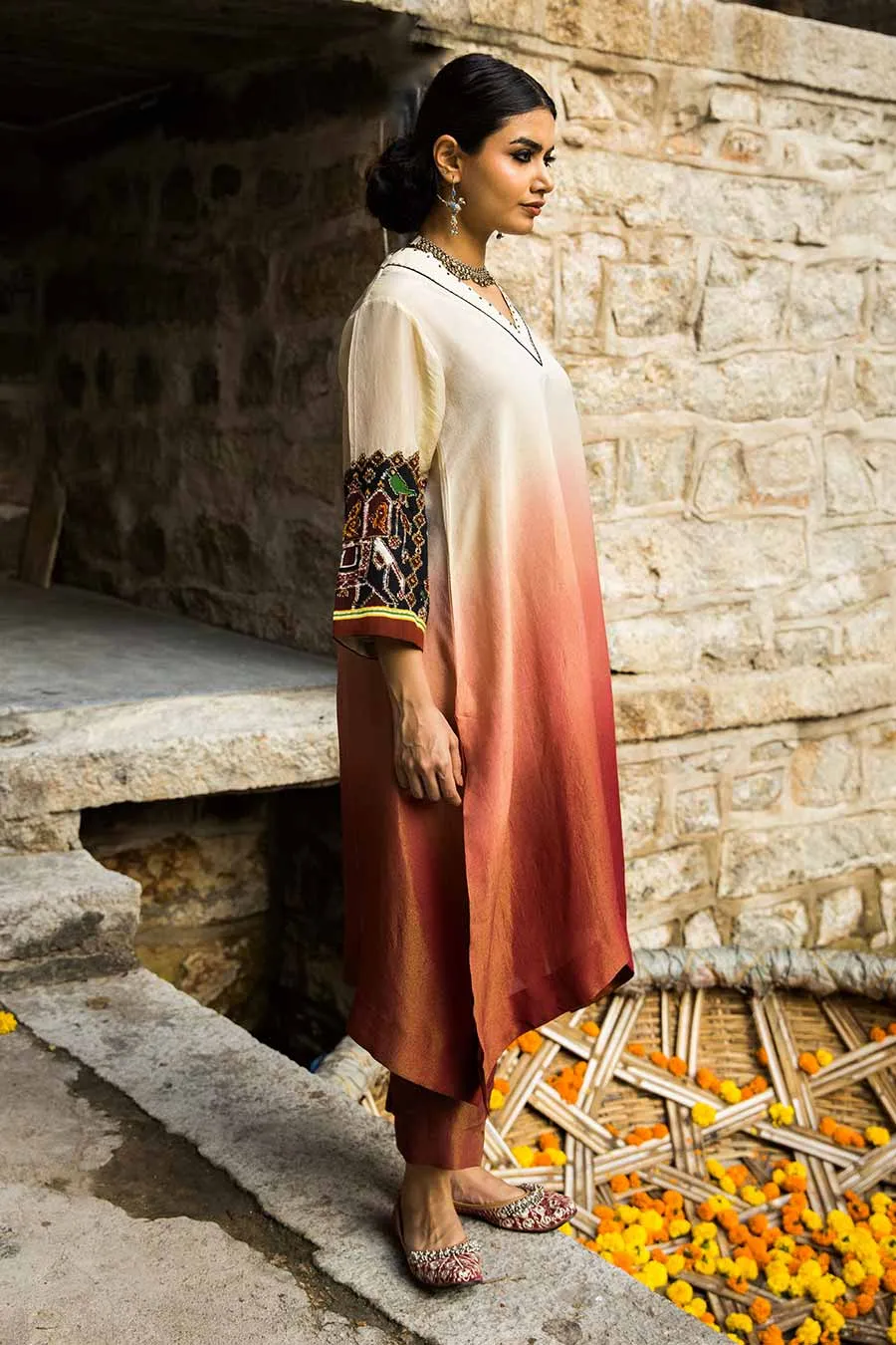 Sufi - Red Embellished Ombre Tunic & Pant Set