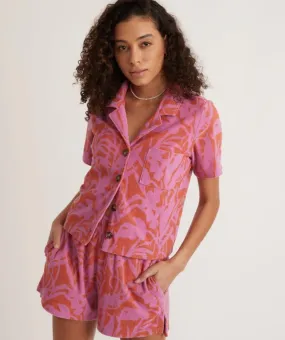 Terry Out Resort Shirt - Orange/Lavender Floral