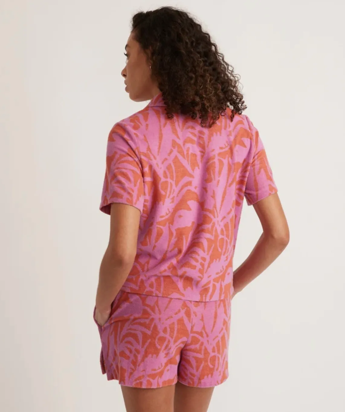 Terry Out Resort Shirt - Orange/Lavender Floral