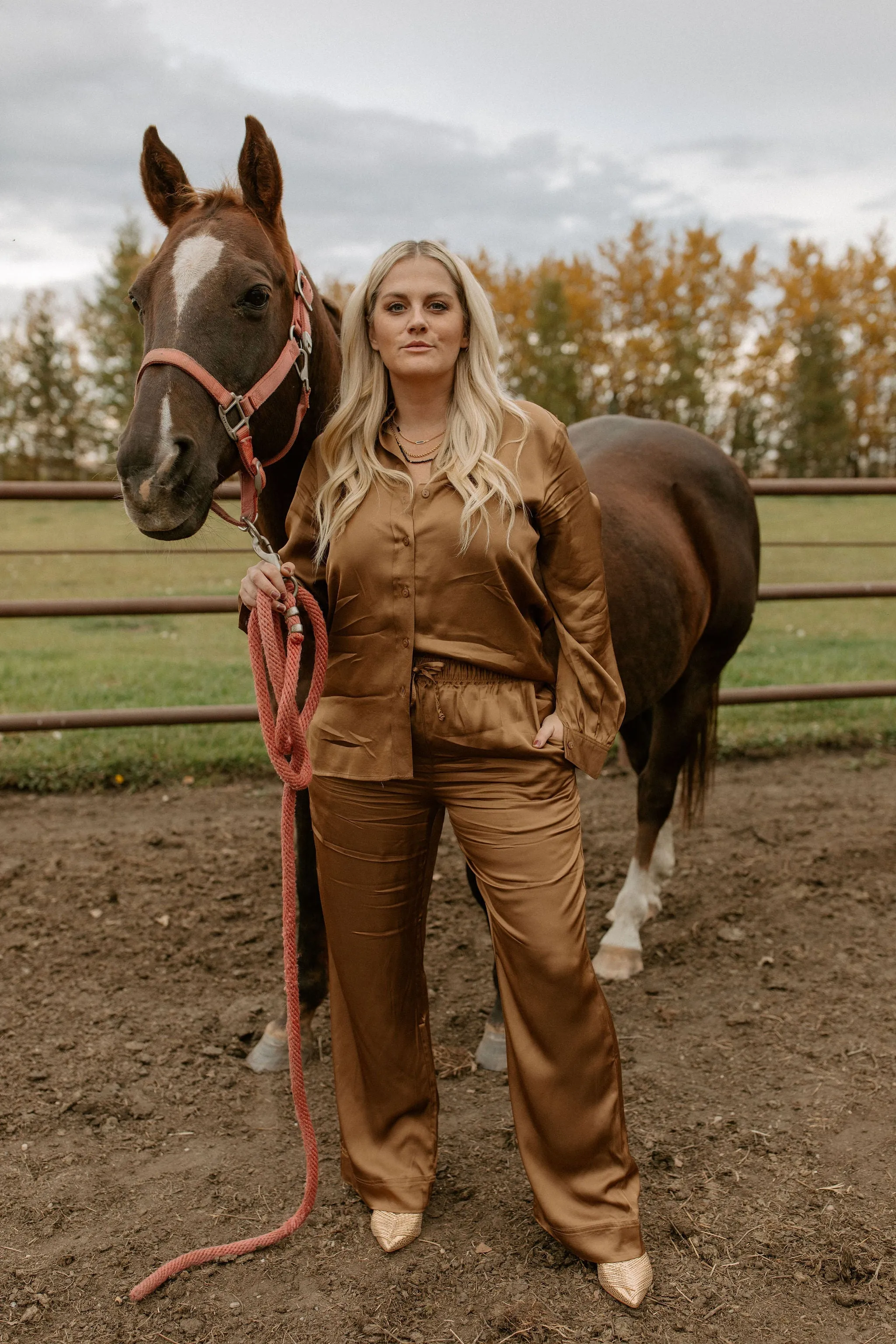 The Coraline Satin Shirt by Part Two - Toasted Coconut - PLUS