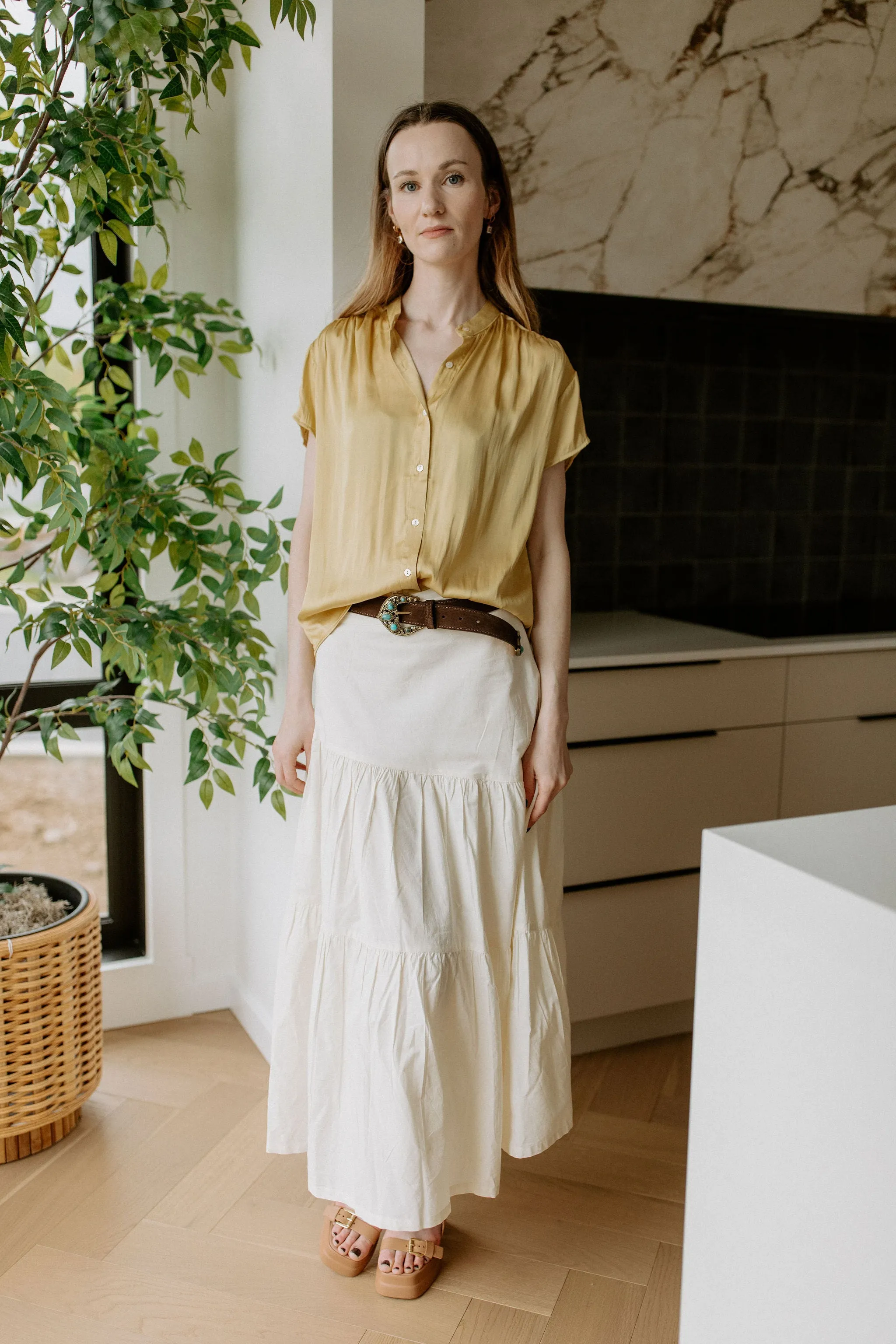 The Imala Short Sleeve Fluid Blouse - Yellow