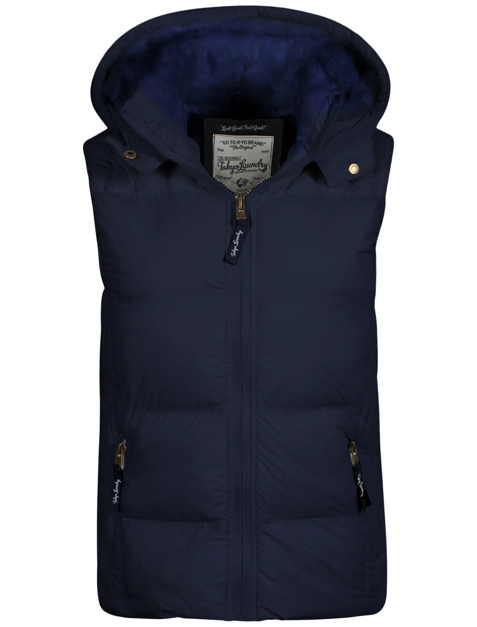 Tokyo Laundry navy blue fur hood gilet