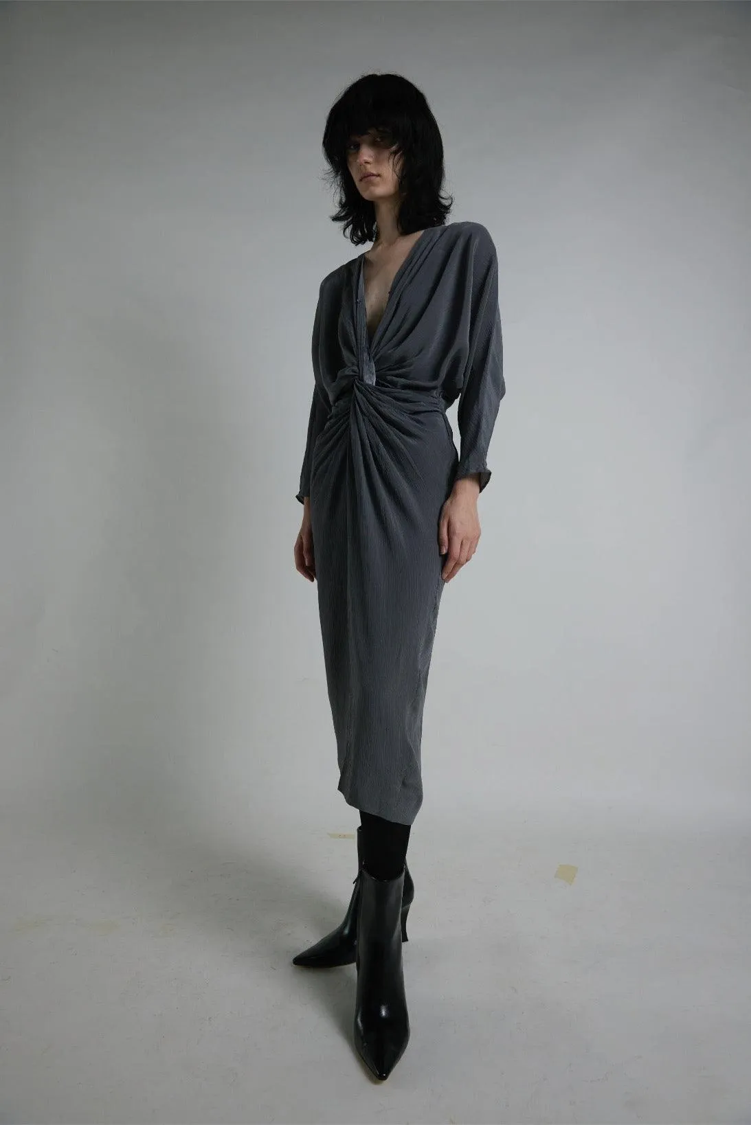 Vintage 1980s Grey Dress With Front Knot Detail