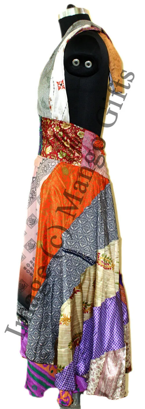Vintage Silk Sari Long Maxi Dresses Women Fashion Hippy Beach Wear Boho Dress Sari Clothing