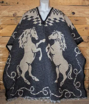 Western 2 sided cowboy horse caballo Mexican reversible PONCHO REBOZO ZARAPE