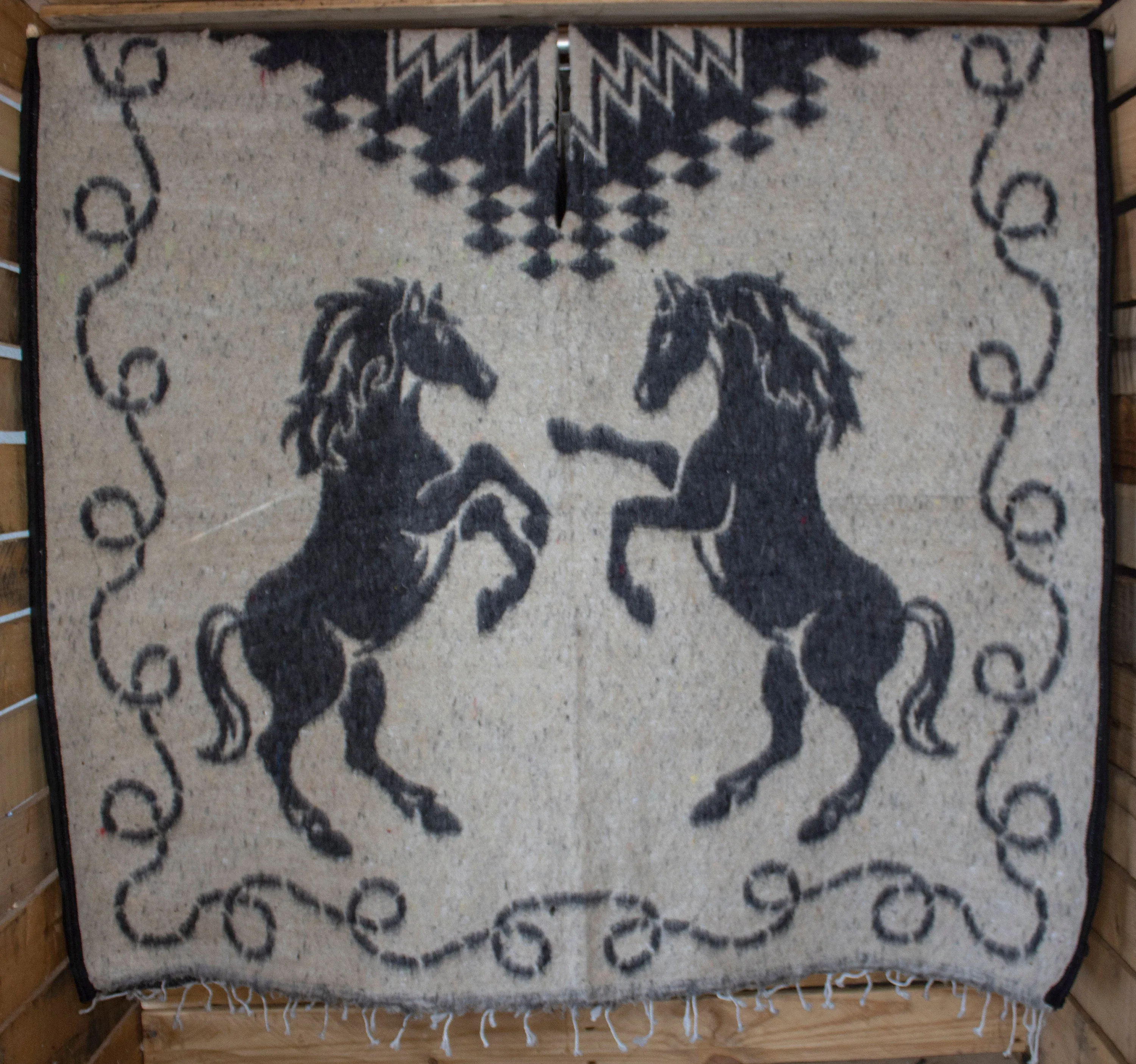 Western 2 sided cowboy horse caballo Mexican reversible PONCHO REBOZO ZARAPE