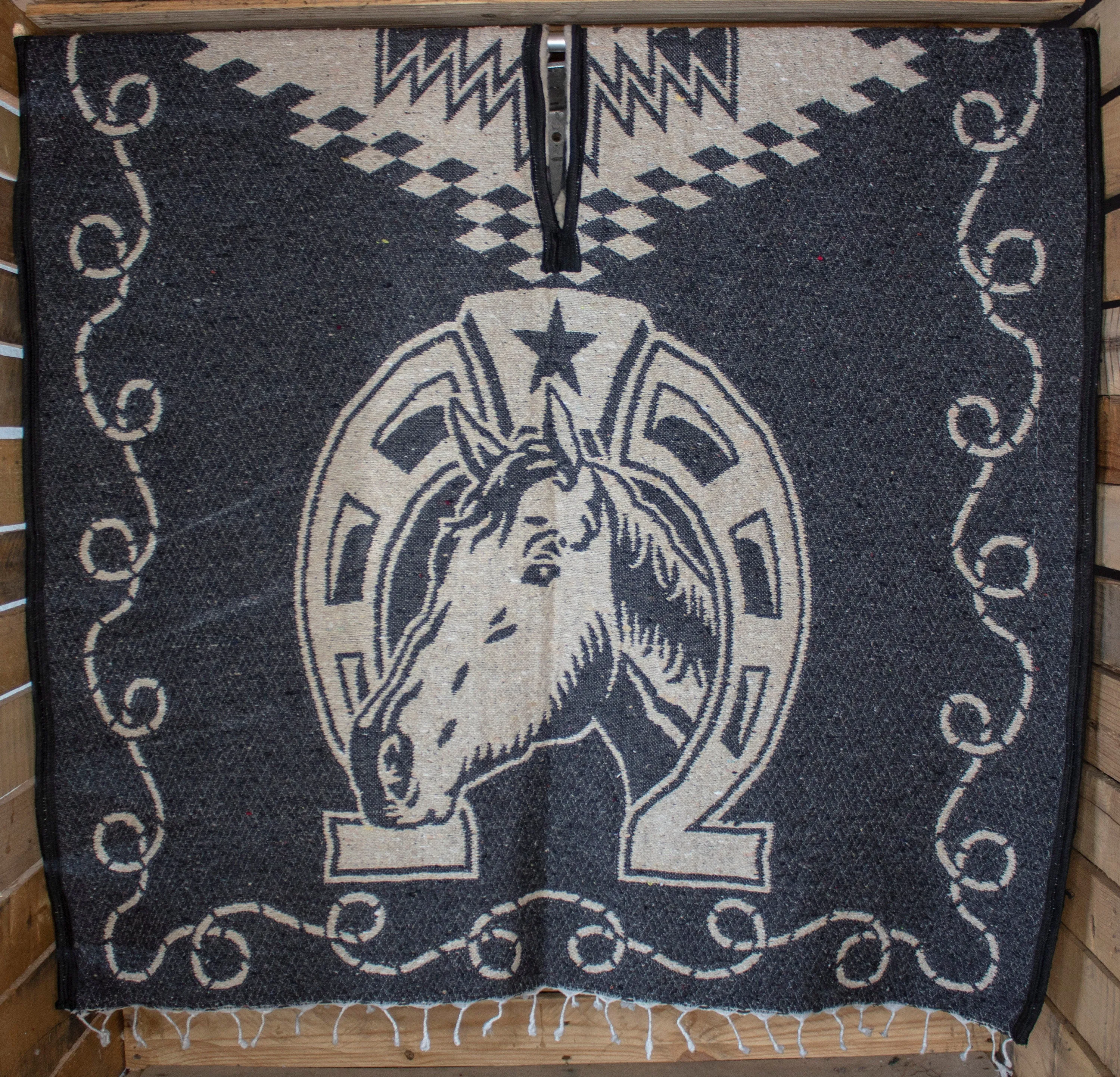 Western 2 sided cowboy horse caballo Mexican reversible PONCHO REBOZO ZARAPE