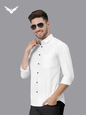 White Color Satin Soft Cotton Solid Shirt