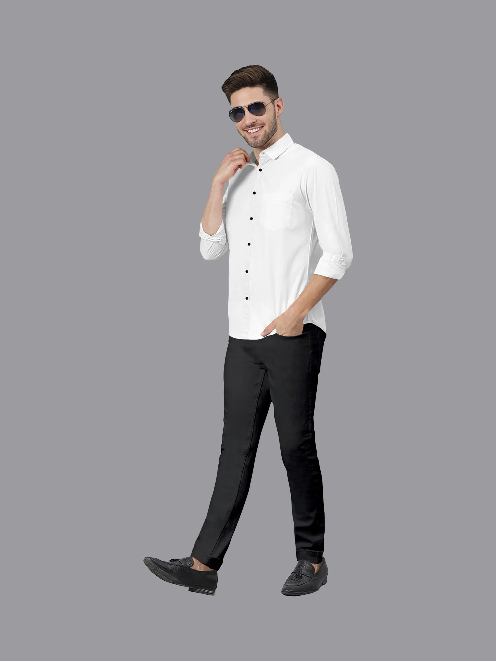 White Color Satin Soft Cotton Solid Shirt