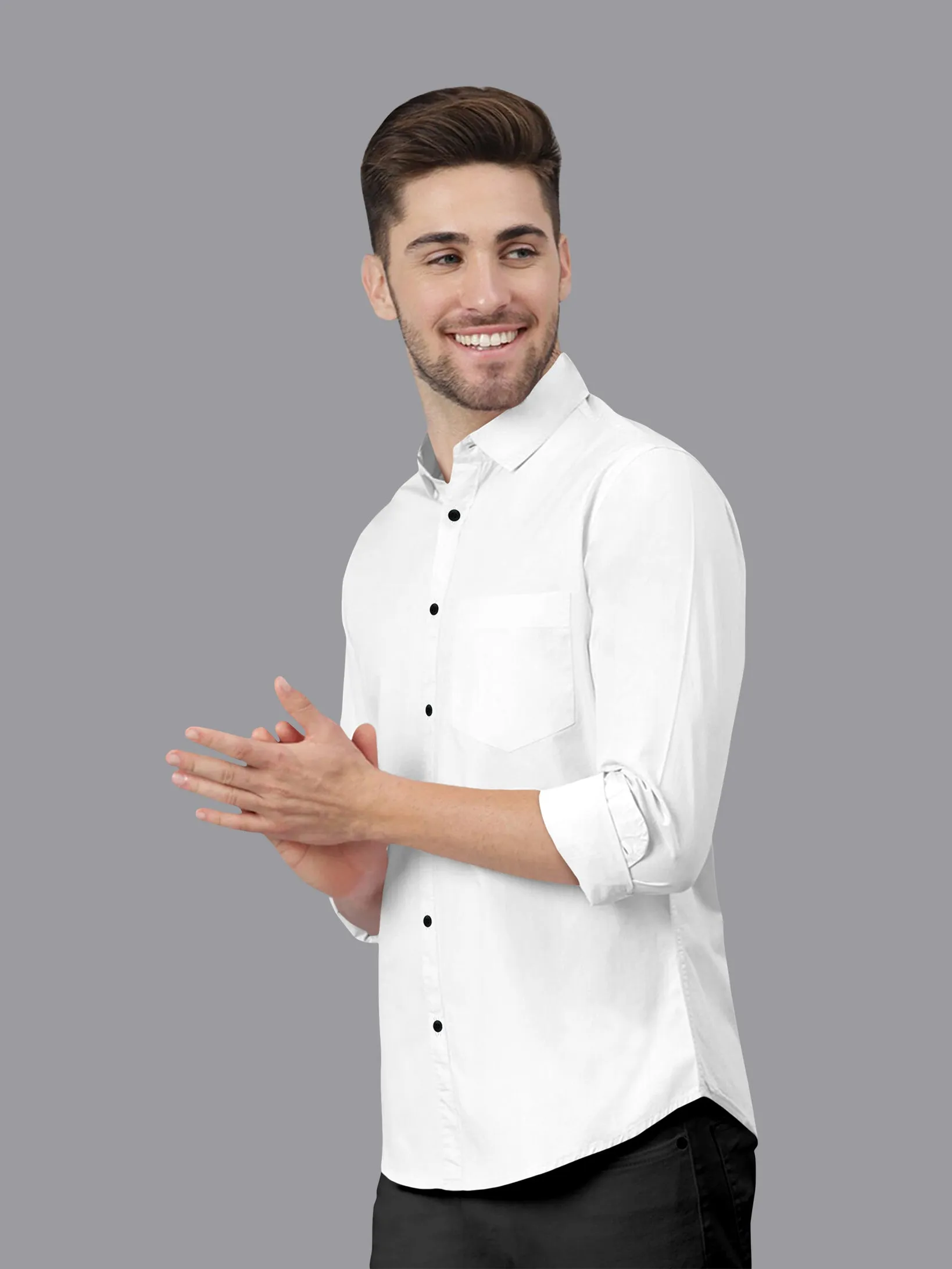 White Color Satin Soft Cotton Solid Shirt