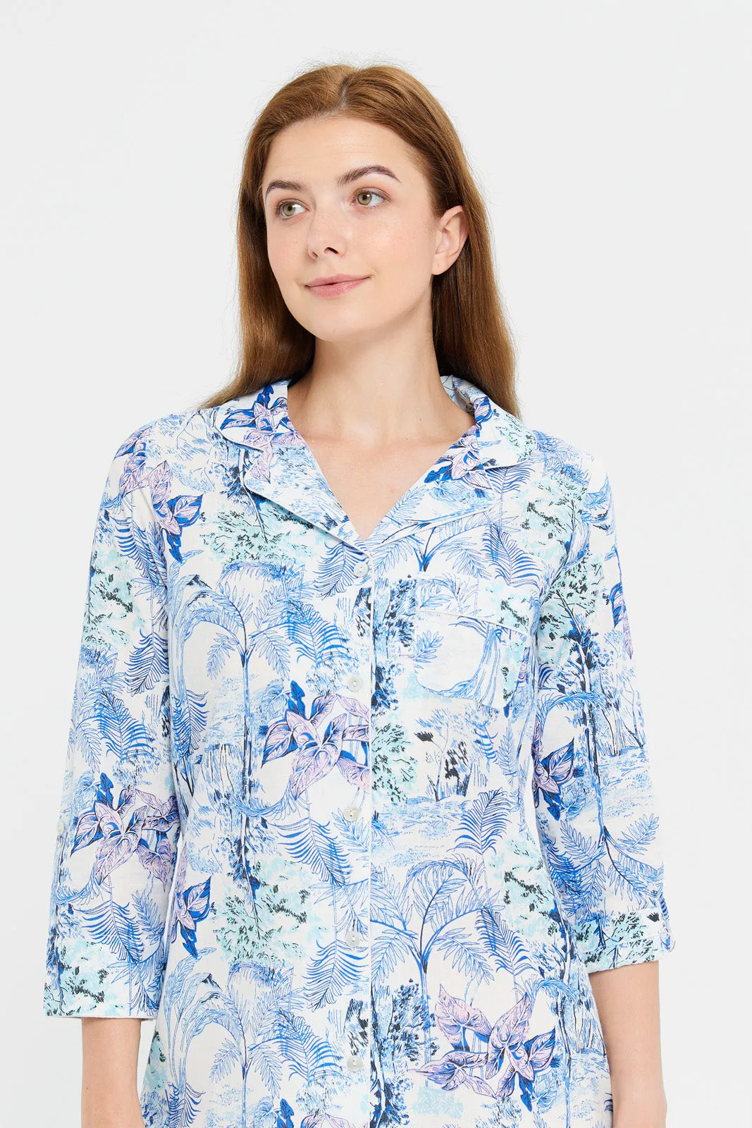 Women Blue Classic Cambric Nightshirt