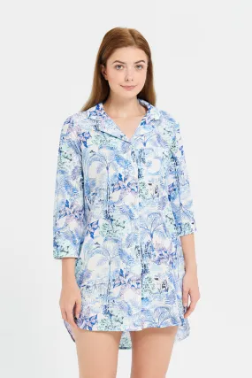 Women Blue Classic Cambric Nightshirt