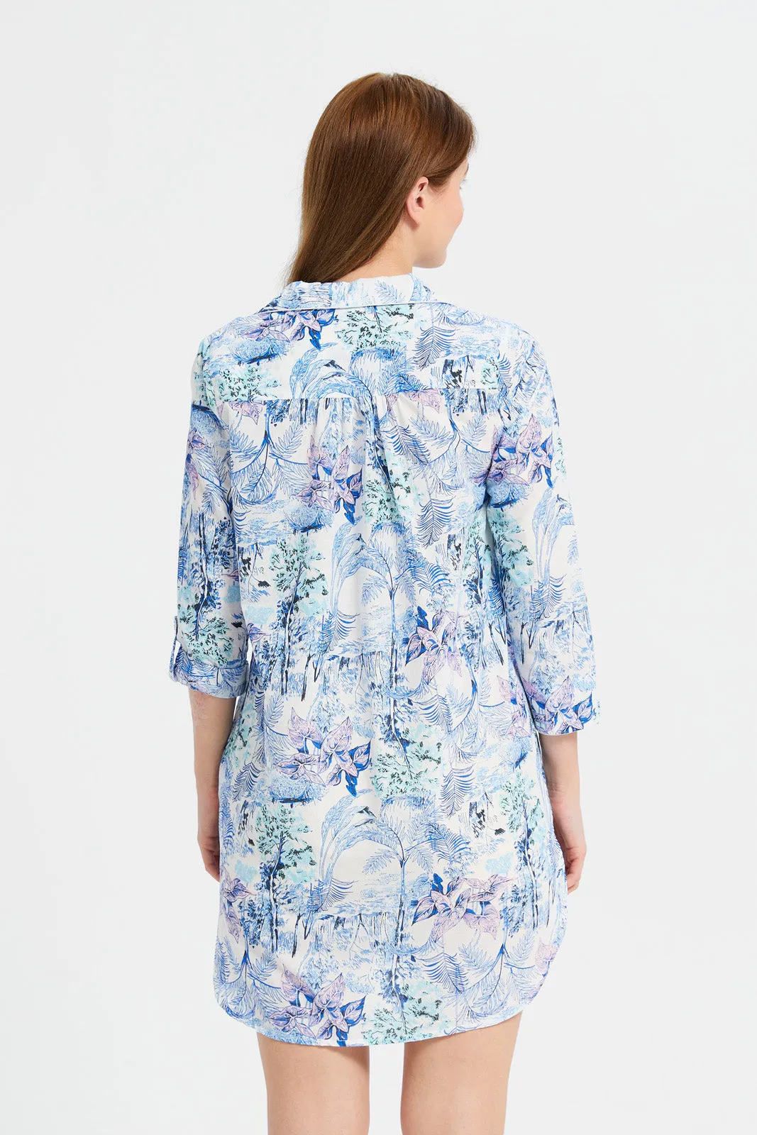 Women Blue Classic Cambric Nightshirt
