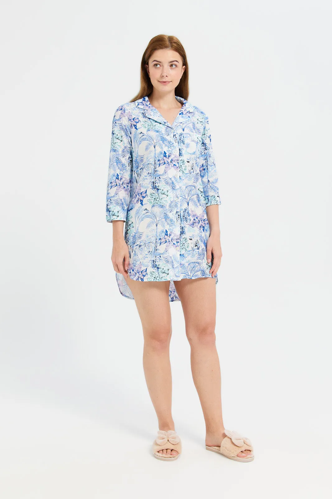 Women Blue Classic Cambric Nightshirt