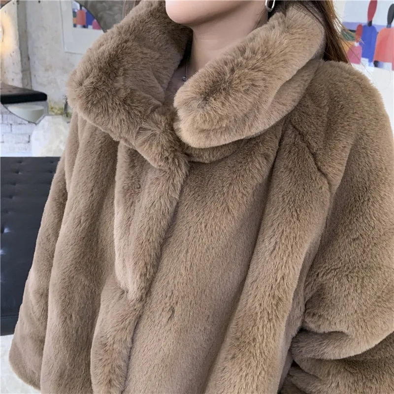 Women Winter Faux Fur Long Coat Solid