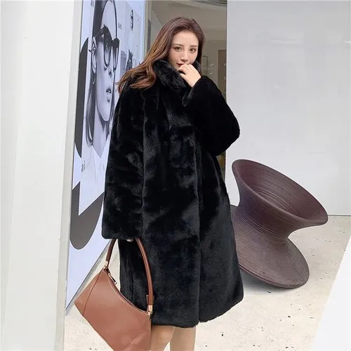 Women Winter Faux Fur Long Coat Solid