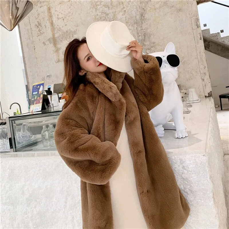Women Winter Faux Fur Long Coat Solid