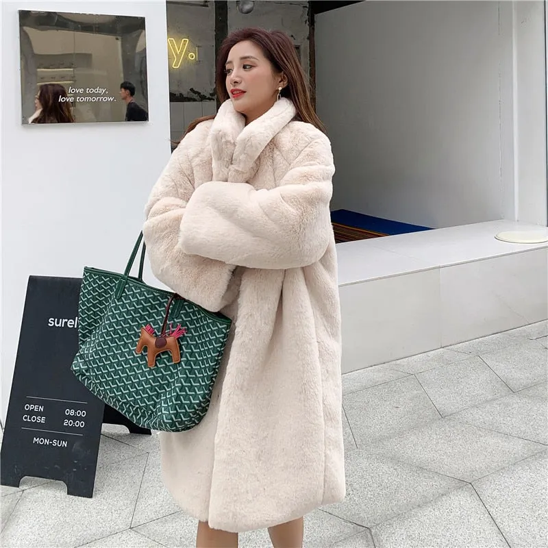 Women Winter Faux Fur Long Coat Solid
