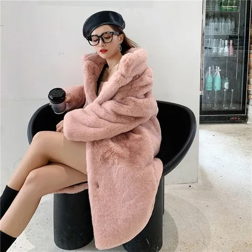 Women Winter Faux Fur Long Coat Solid