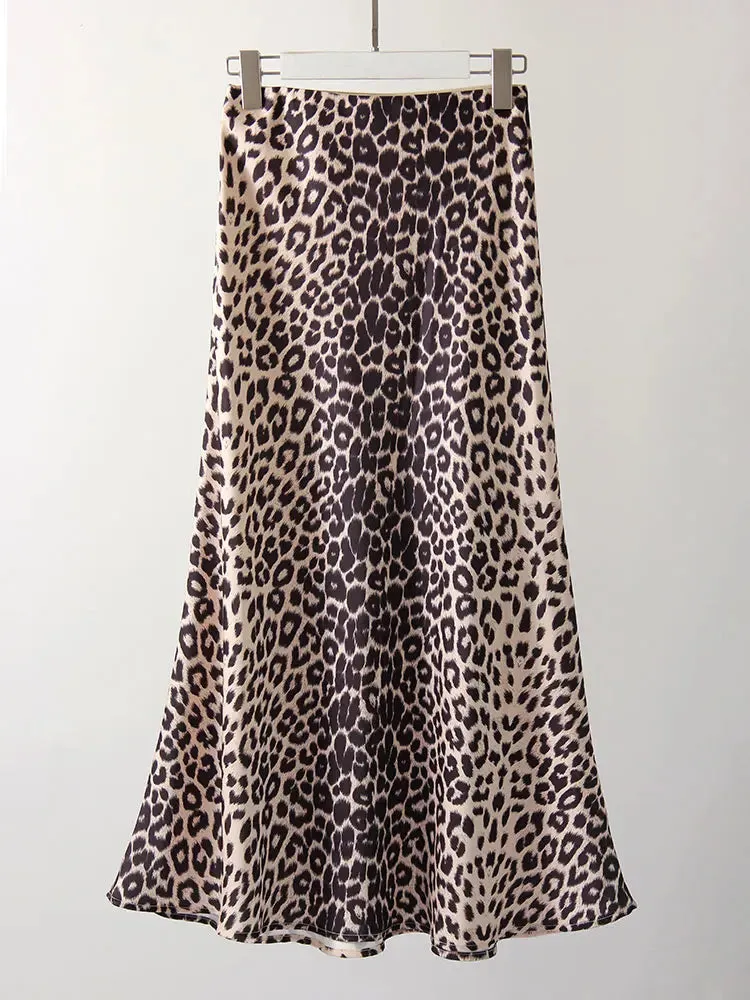 Women's High Waist Fashion Designer Leopard Print Skirts (Long)