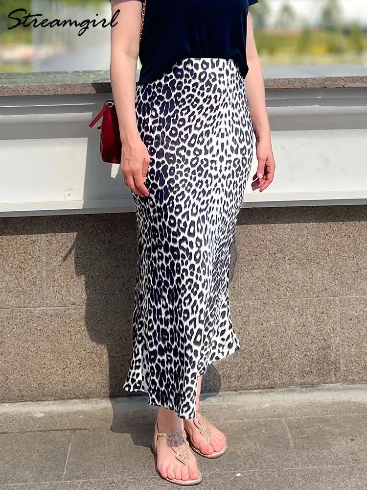 Women's High Waist Fashion Designer Leopard Print Skirts (Long)