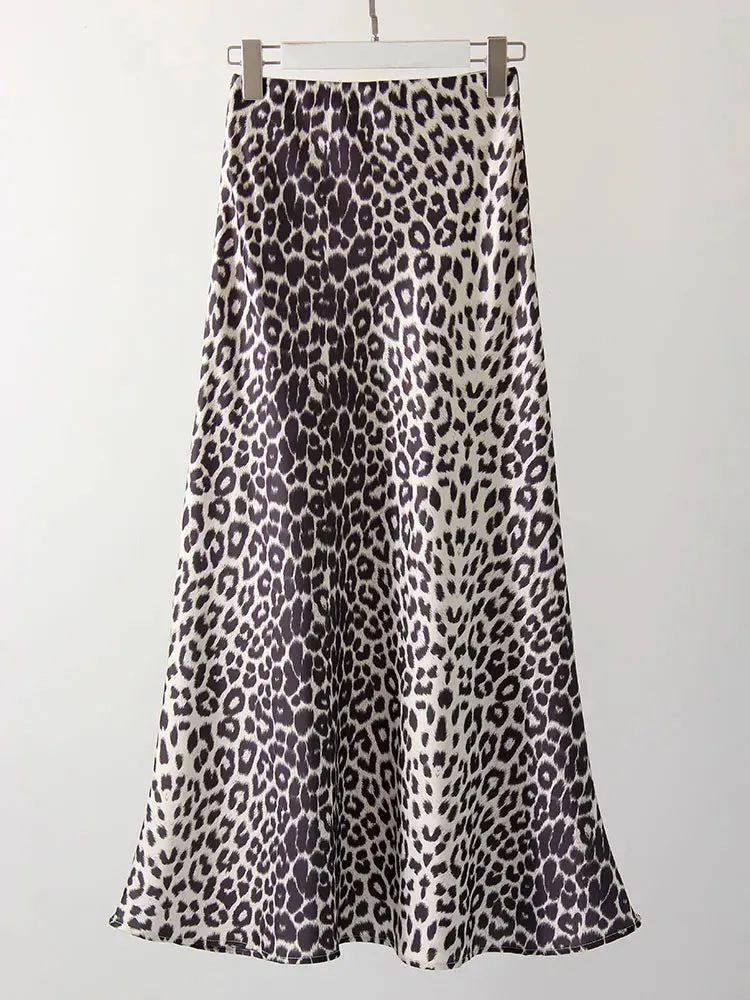 Women's High Waist Fashion Designer Leopard Print Skirts (Long)