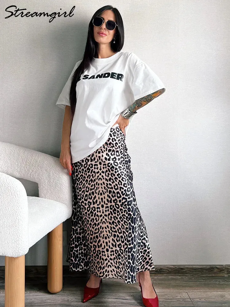 Women's High Waist Fashion Designer Leopard Print Skirts (Long)