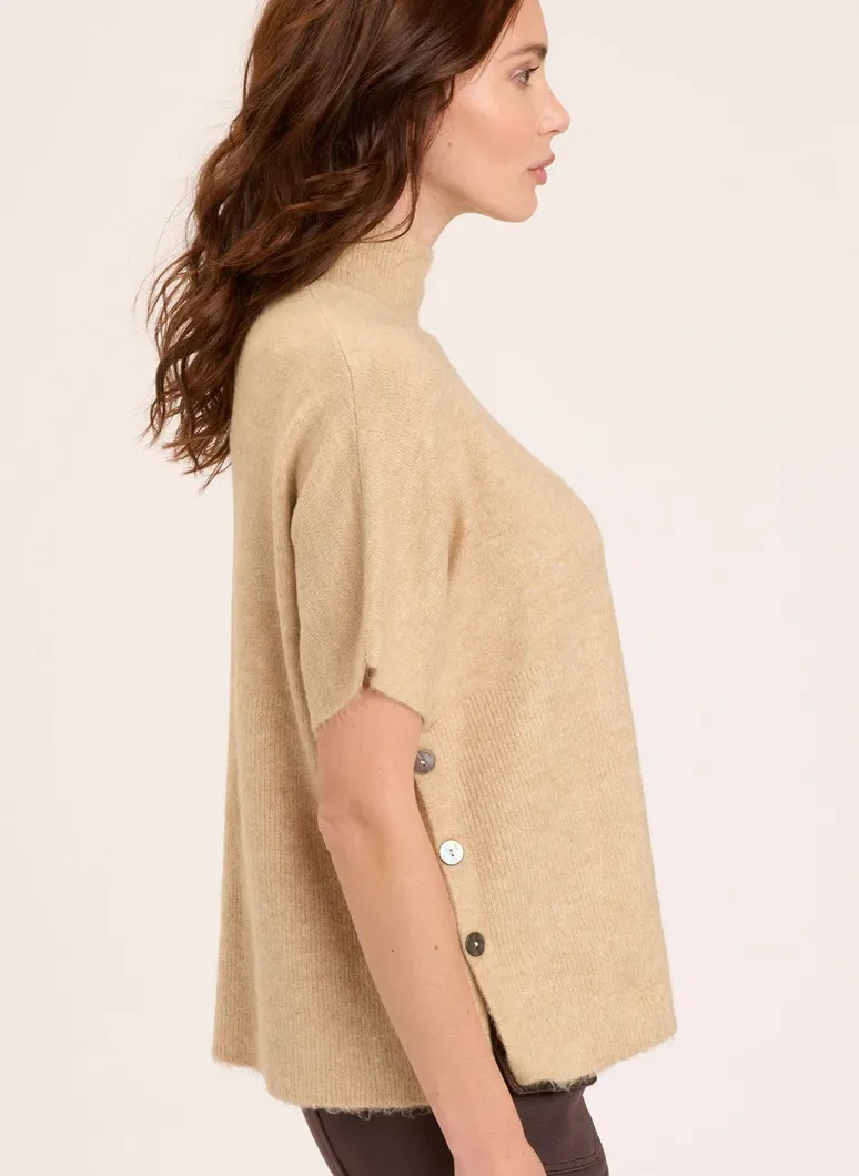 XCVI Side Button Poncho-Camel