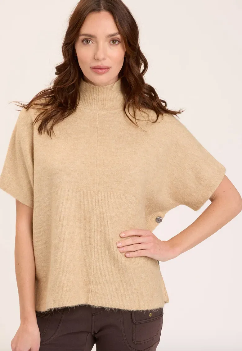 XCVI Side Button Poncho-Camel