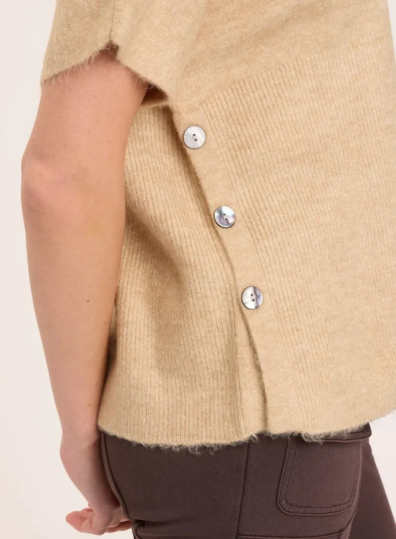 XCVI Side Button Poncho-Camel
