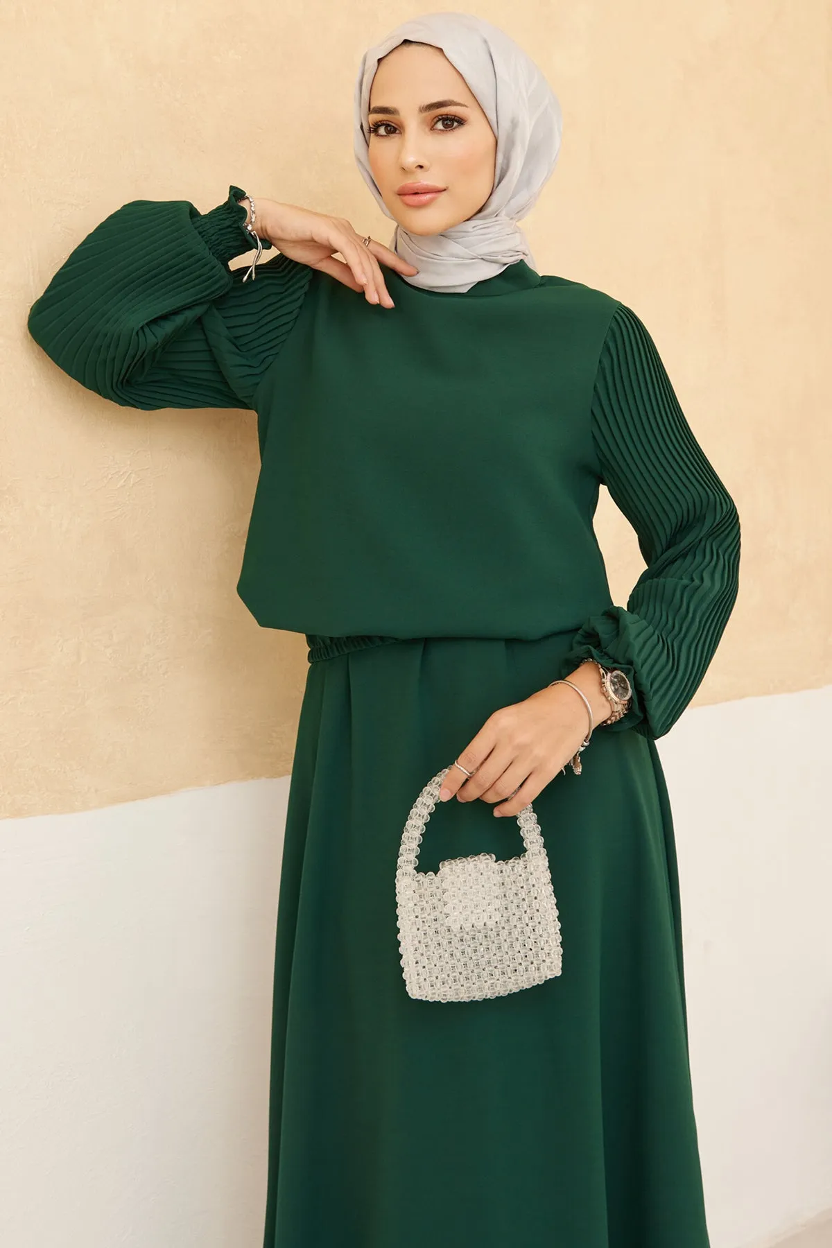 ZRF Women Sleeves Puffy Skirt Tunic Set - Emerald - Franklin
